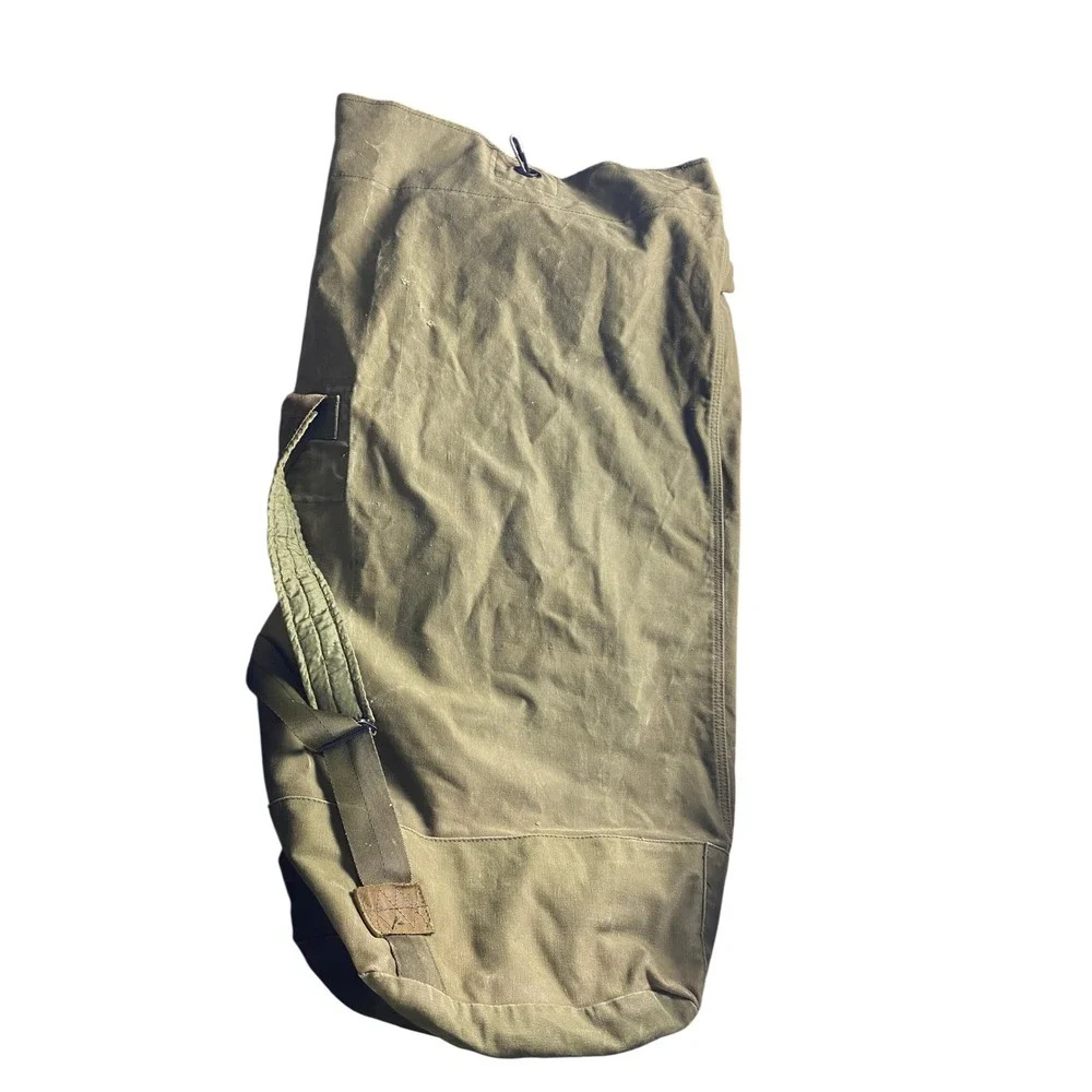 Vintage Olive Green Military Surplus Canvas Duffle Bag Heavy Duty Utility Sack